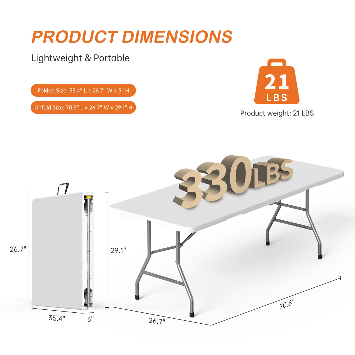 6 Foot Folding Plastic Table Heavy Duty HDPE K861793