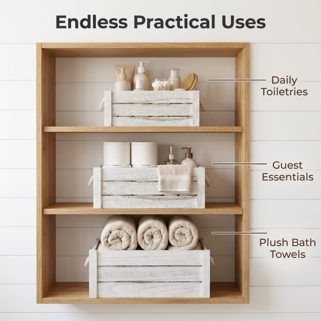 Set of 3 White Wooden Nesting Storage Crates Y79667