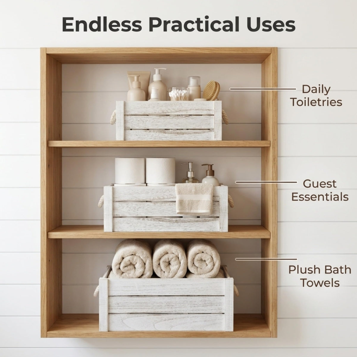 Set of 3 White Wooden Nesting Storage Crates Y79667