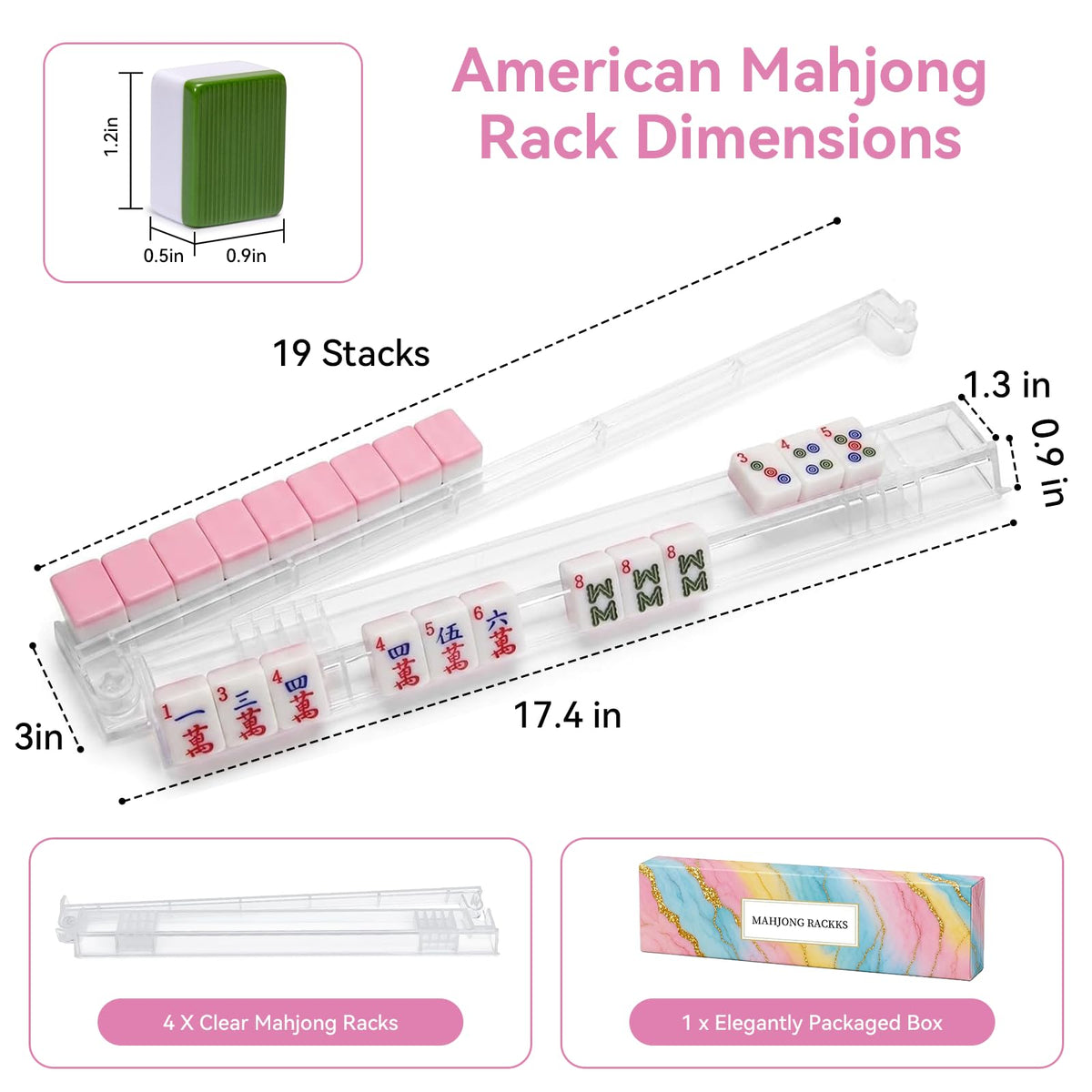 Set of 4 Non-Slip Clear Acrylic Mahjong Racks with Pushers X273912