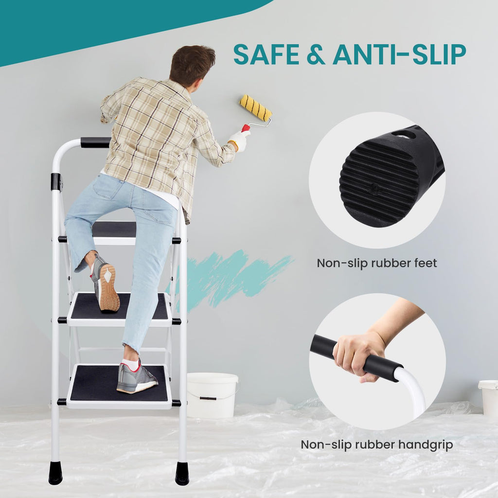 3 Step Ladder with Anti-Slip Pedal & Handrail W8886