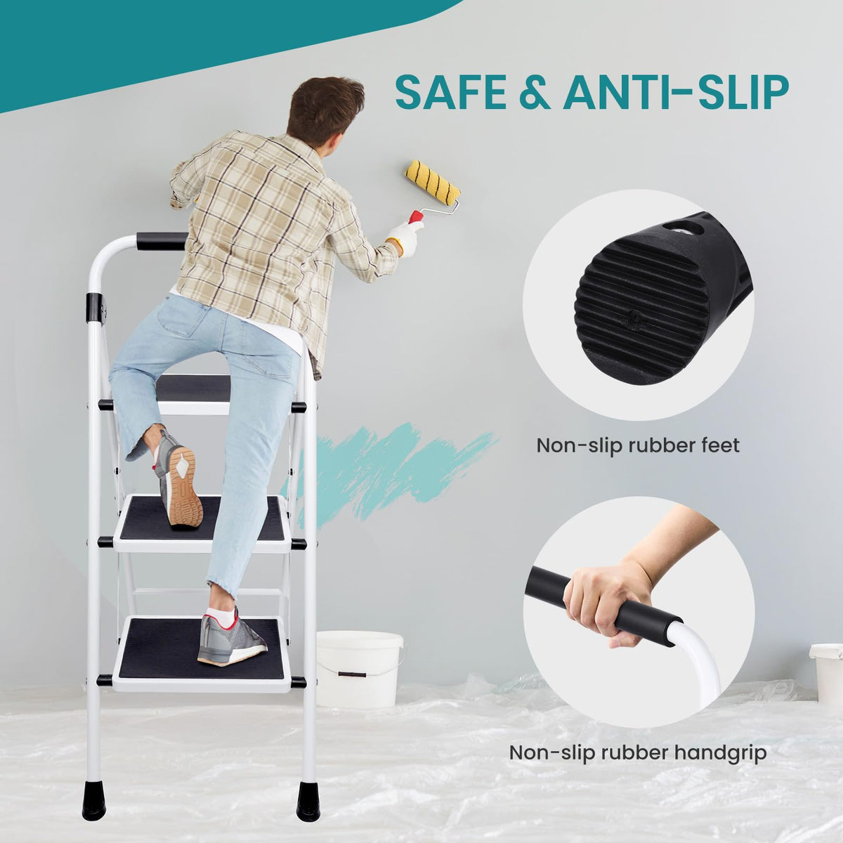 3 Step Ladder with Anti-Slip Pedal & Handrail W8886