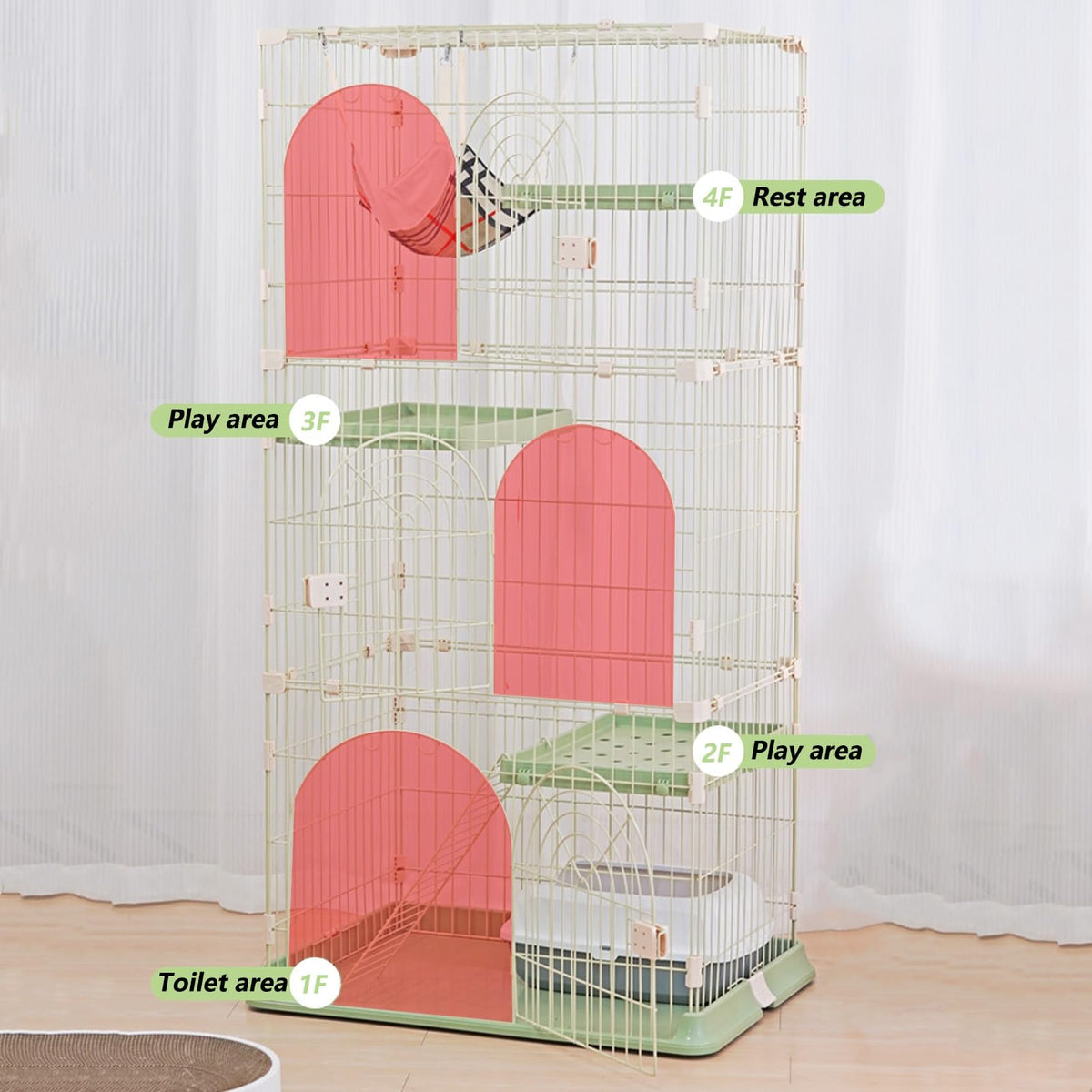 3/4-Tier Cat Cage Playpen with 3 Platforms, 3 Doors & 2 Ramps E867400