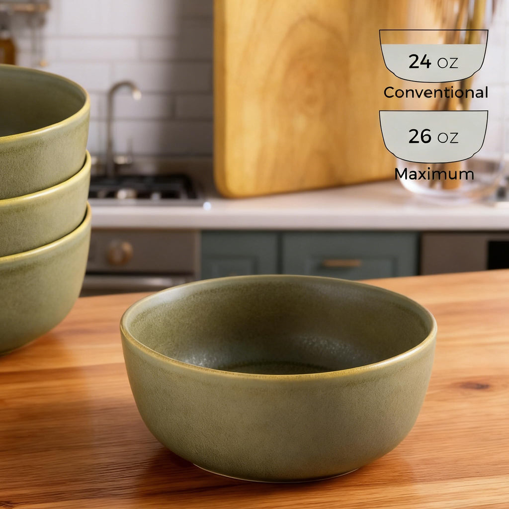 Stoneware Cereal Bowls Set of 4, 26oz Ceramic Bowls I55866