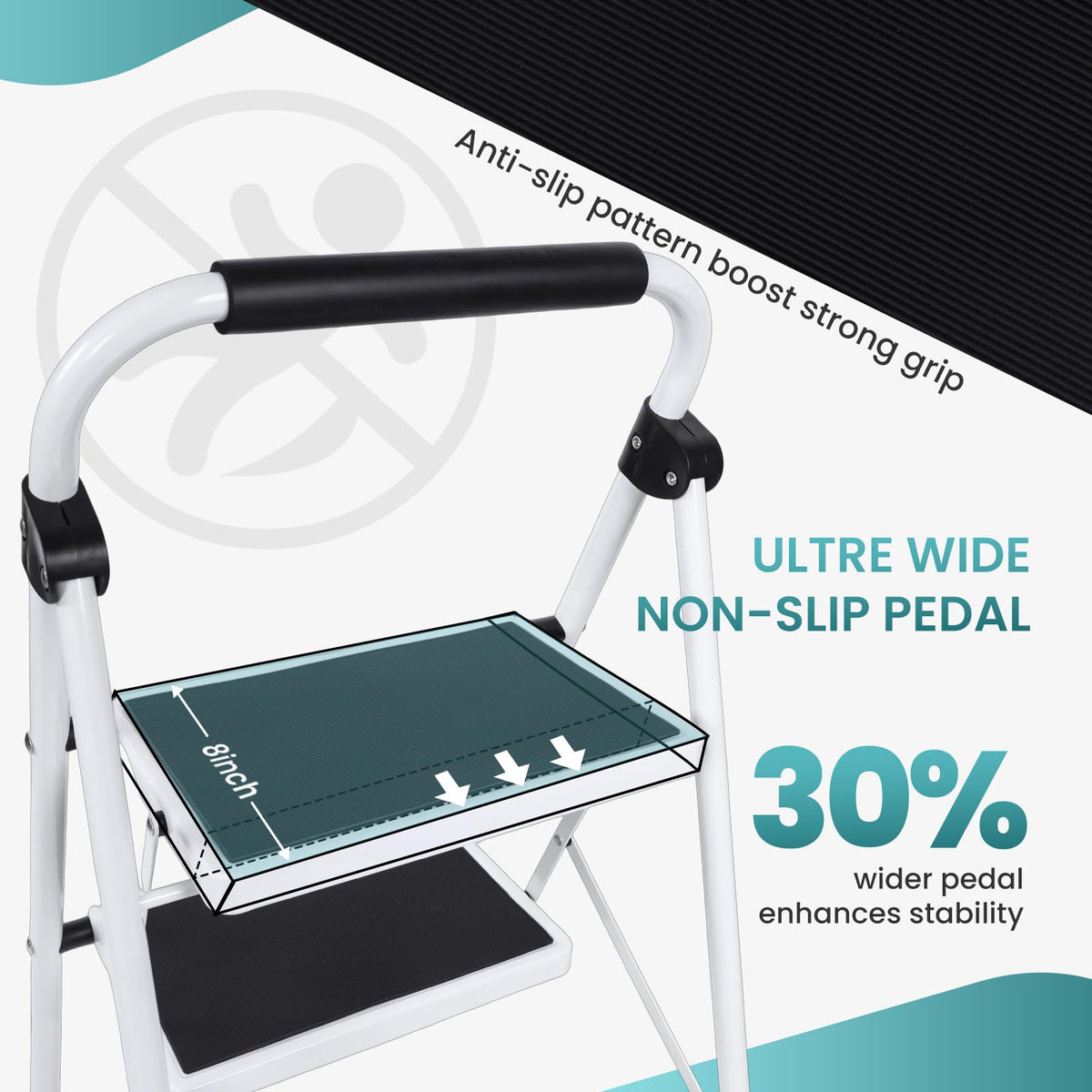 3 Step Ladder with Anti-Slip Pedal & Handrail W8886