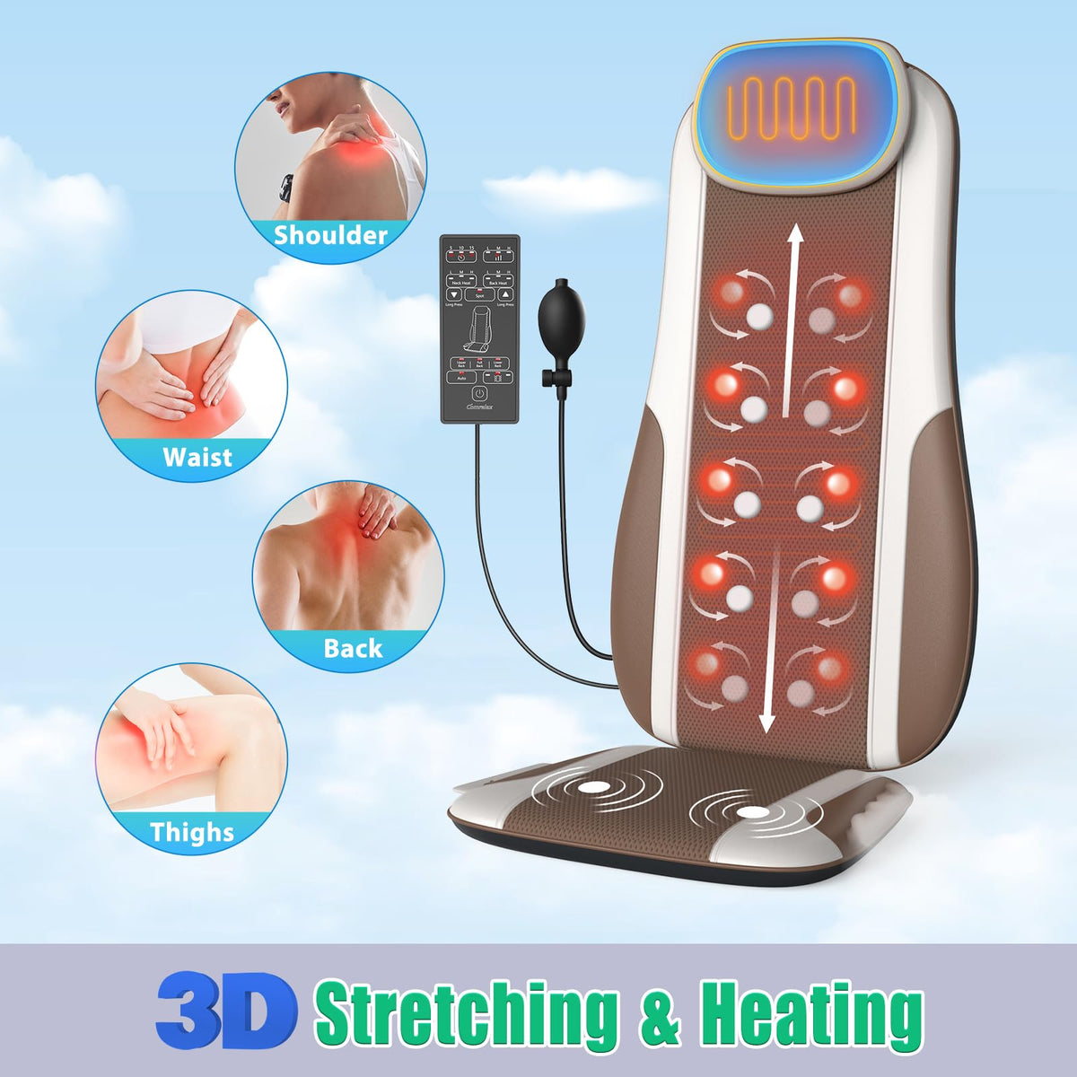 Shiatsu Back Massager with Heat, 2 Vibration Motors, PU Leather V56633