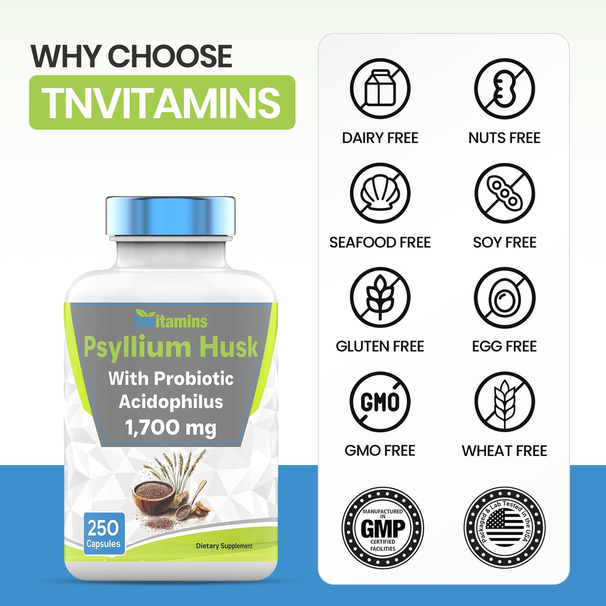 Psyllium Husk Capsules 1700 MG 250 Capsules E24218