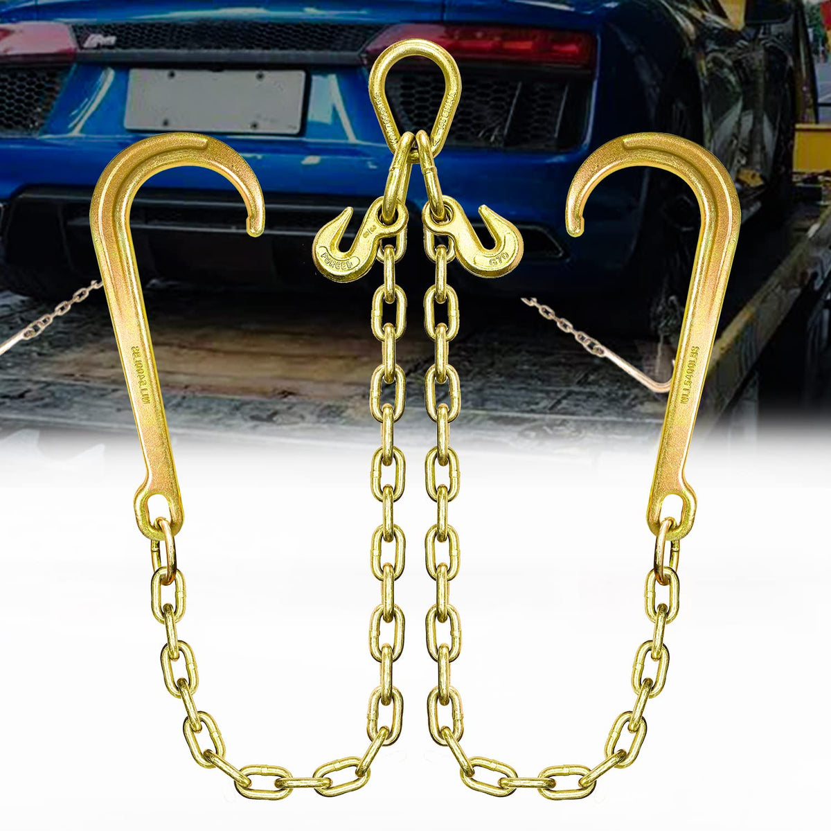 Grade 80 Chain V-Bridle 3/8In x 2Ft with J Hooks and Grab Hooks O74281