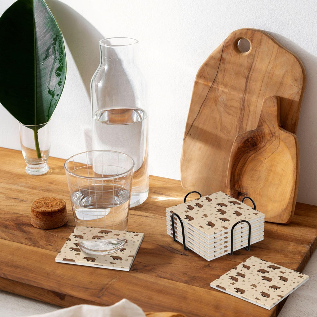 Square Cartoon Bear Ceramic Coasters Set of 6 K928