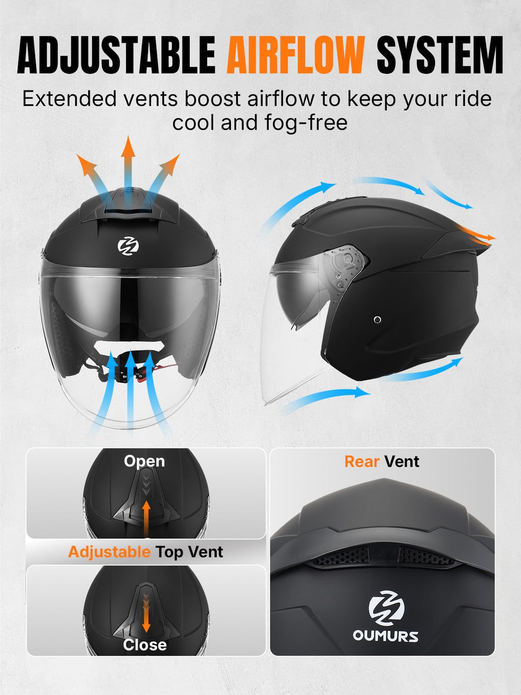 3/4 Motorcycle Helmet DOT Approved Open Face N96676
