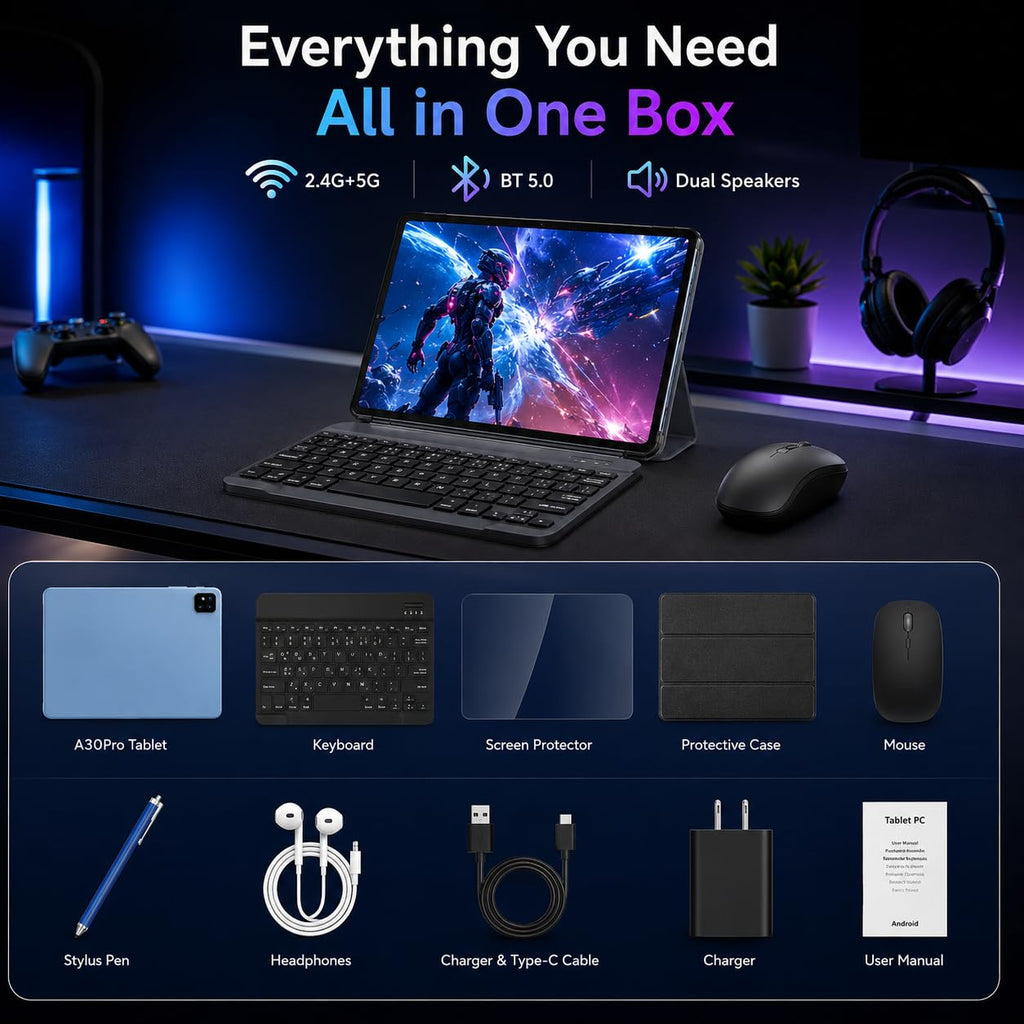 Black 10.1 inch Android 16 Tablet with Keyboard X9183