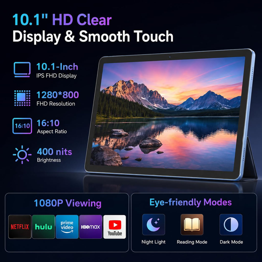 Black 10.1 inch Android 16 Tablet with Keyboard X9183
