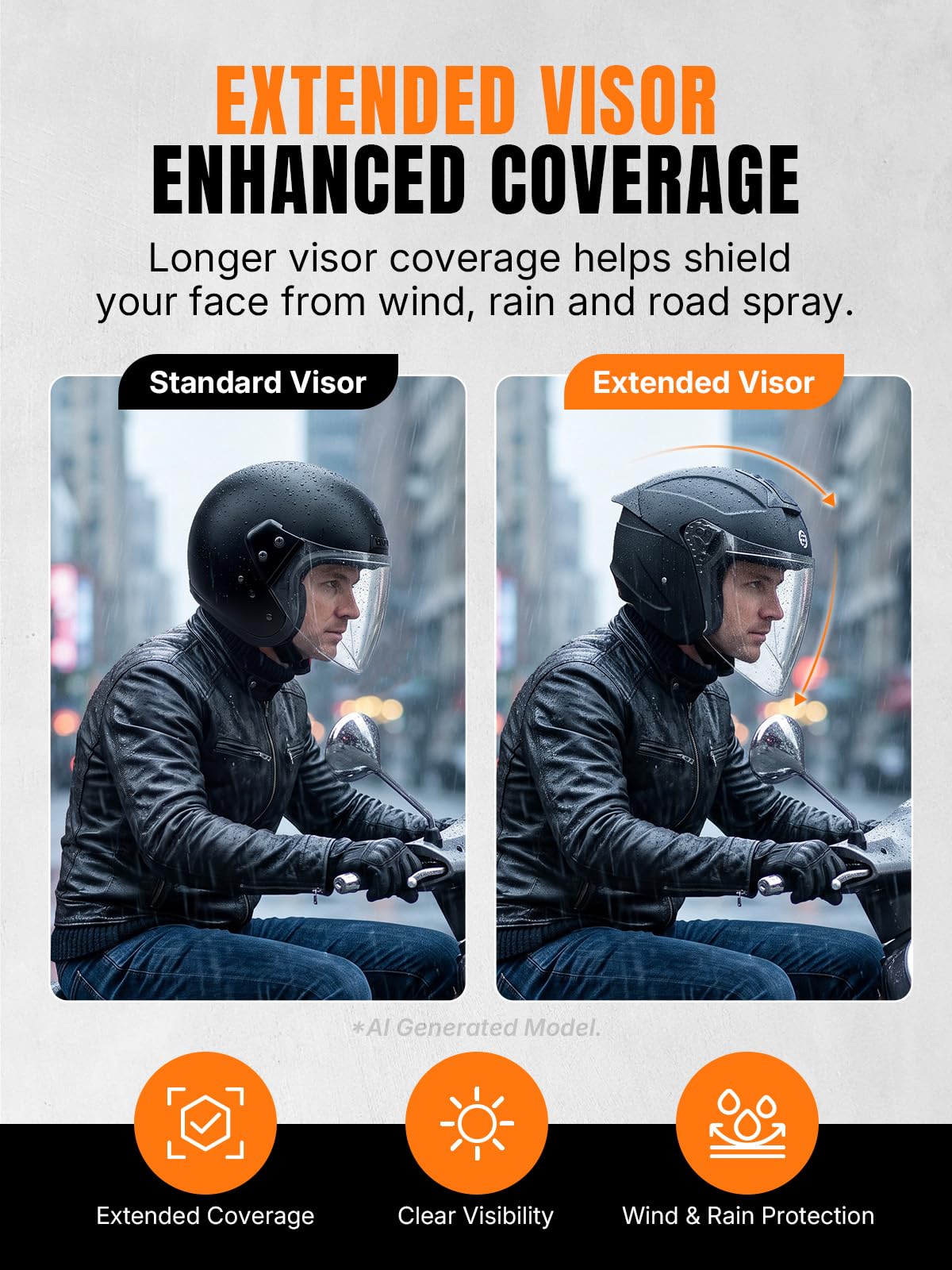 3/4 Motorcycle Helmet DOT Approved Open Face N96676