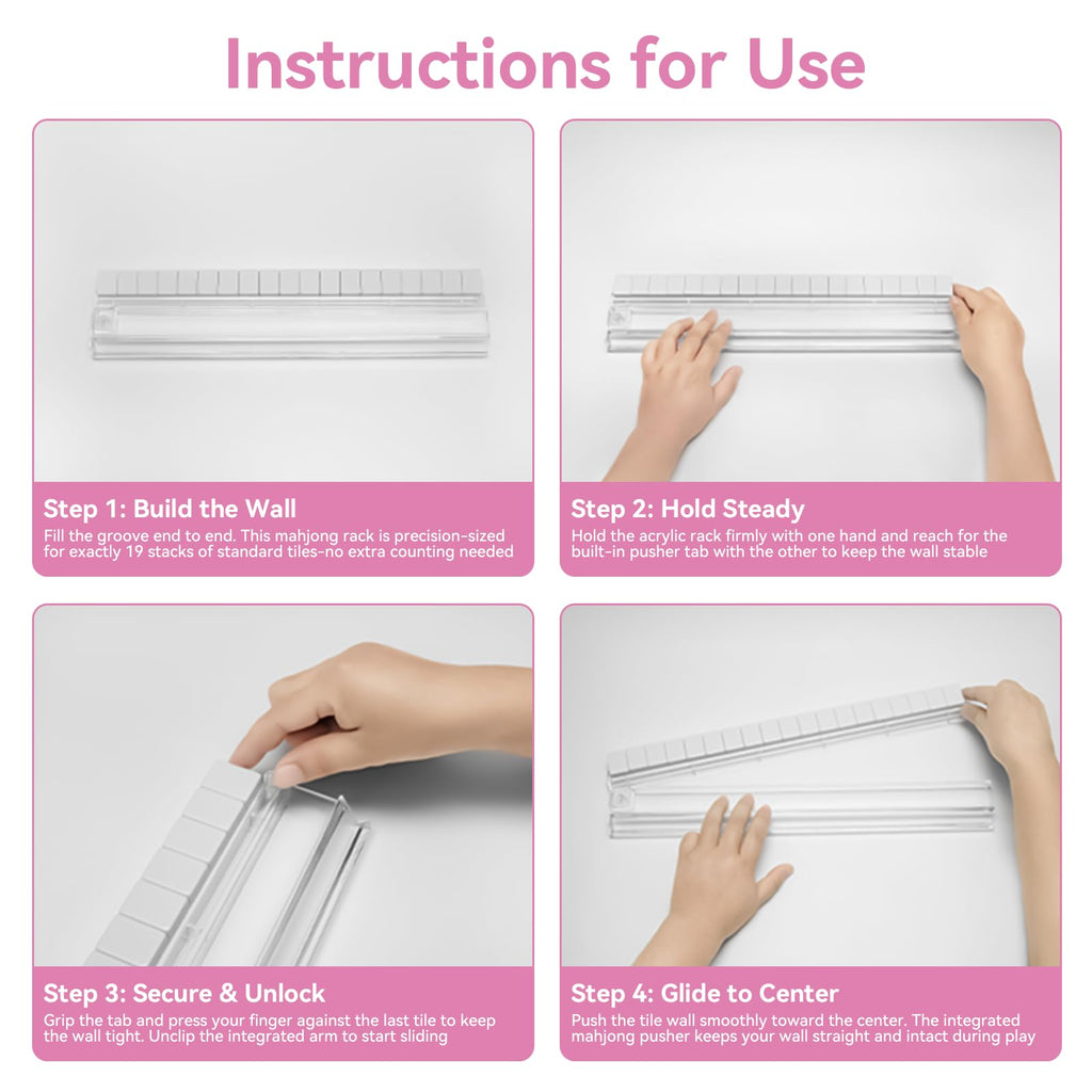 Set of 4 Non-Slip Clear Acrylic Mahjong Racks with Pushers X273912