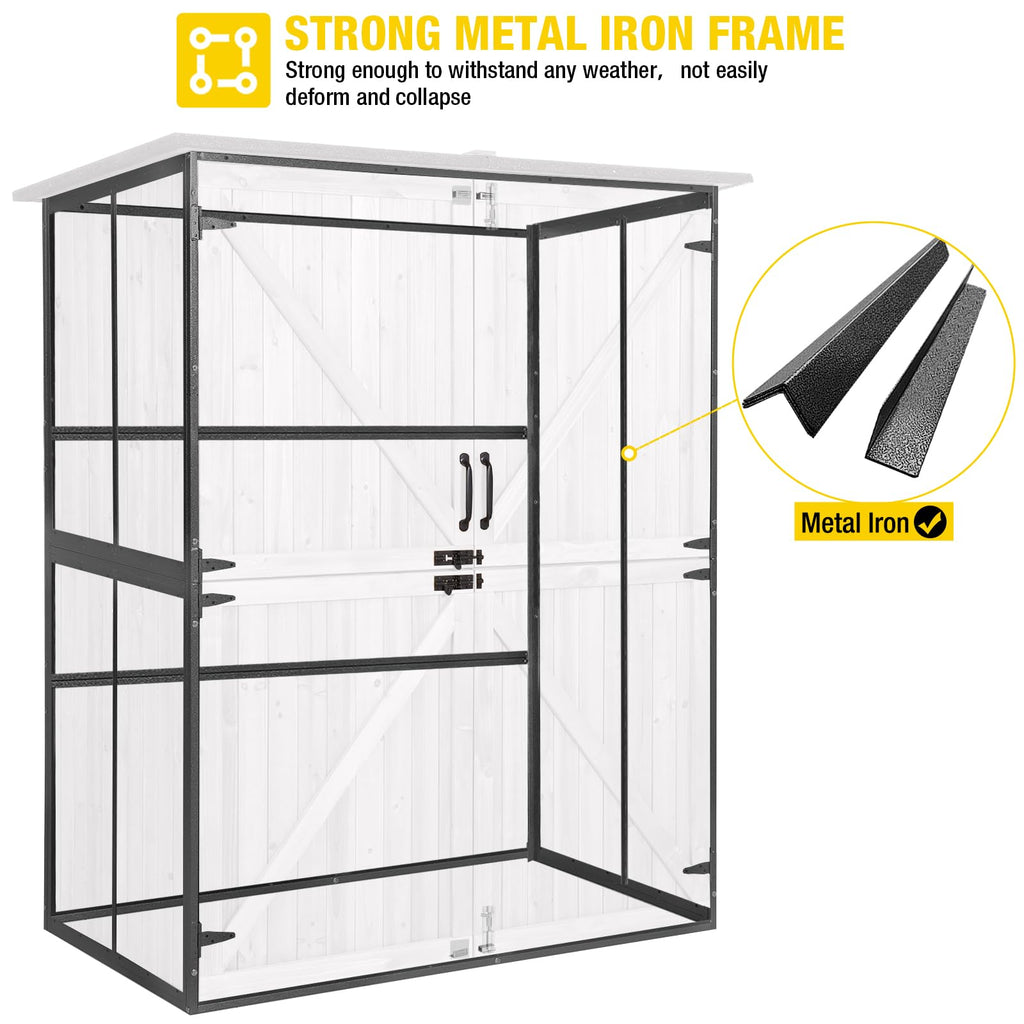 Off-White Storage Shed with Metal Frame, Wooden Floor and Adjustable Shelves P8441