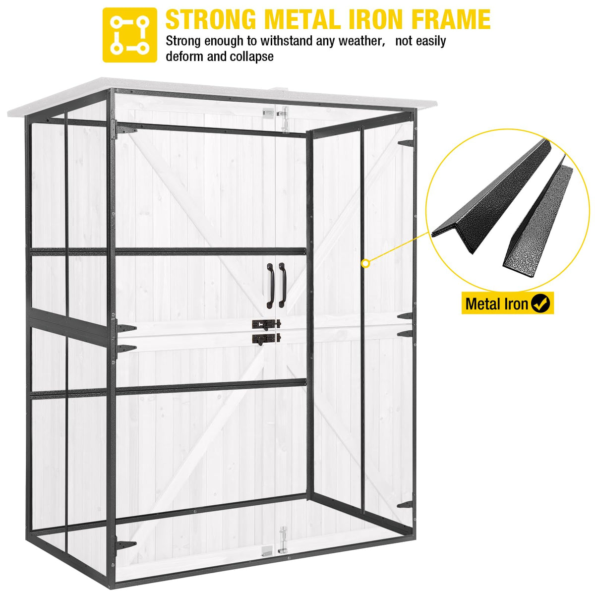 Off-White Storage Shed with Metal Frame, Wooden Floor and Adjustable Shelves P8441