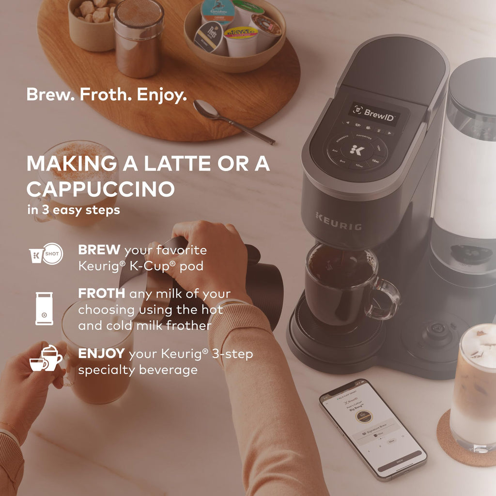 Single Serve Coffee Maker with Built-In Frother, 6 Brew Sizes, Black T499026