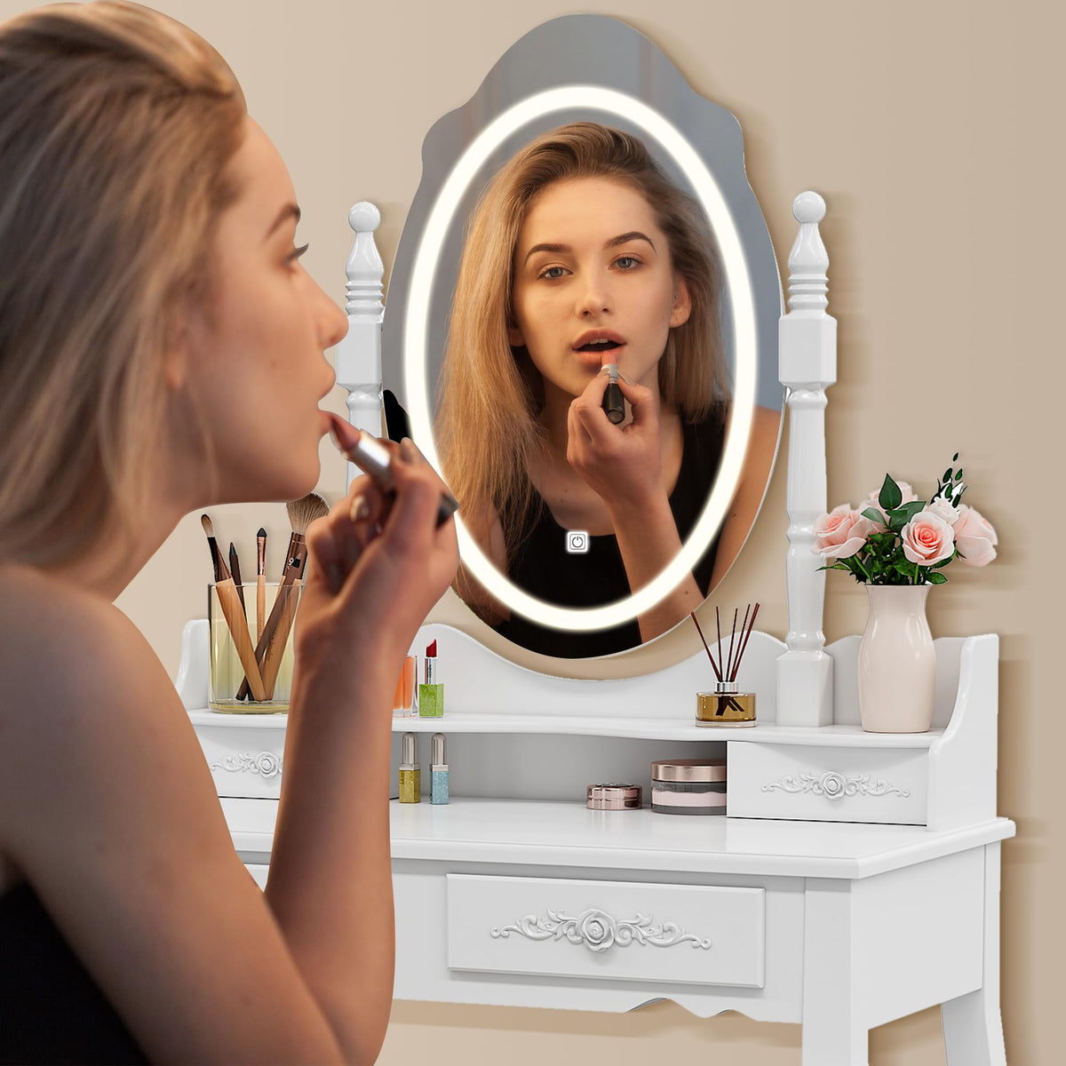 Vanity Desk with Mirror and Lights F11559