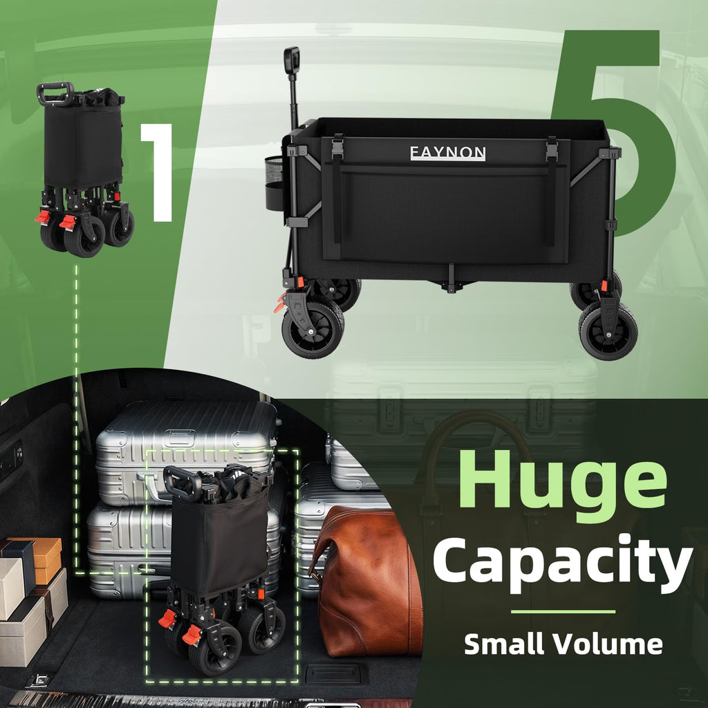 38" Collapsible Extended Wagon, 440lbs Capacity, 220L Heavy Duty Folding Cart, Black M231