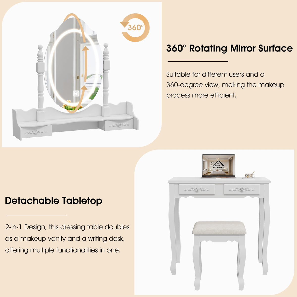 Vanity Desk with Mirror and Lights F11559
