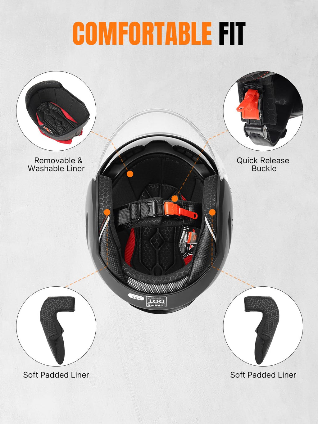 3/4 Motorcycle Helmet DOT Approved Open Face N96676
