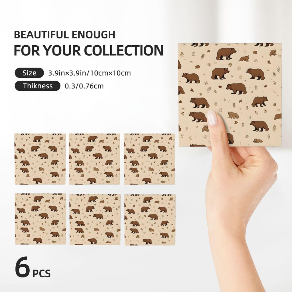 Square Cartoon Bear Ceramic Coasters Set of 6 K928