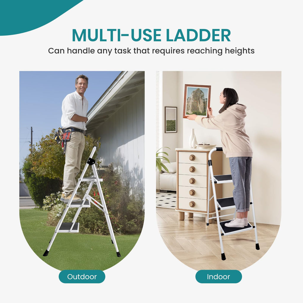 3 Step Ladder with Anti-Slip Pedal & Handrail W8886