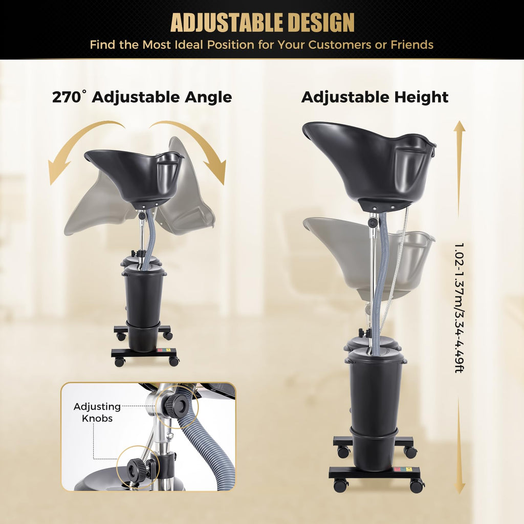 Portable Height and Angle Adjustable Shampoo Basin with 2 Water Buckets and 4 Wheels S717239