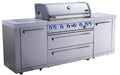 94"W Stainless Steel Modular Outdoor Kitchen Island with 6-Burner Gas Grill and White Granite Countertops K448289