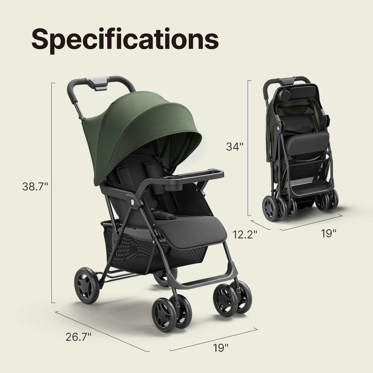 Lightweight Umbrella Travel Stroller with Near-Flat Recline Seat O42307