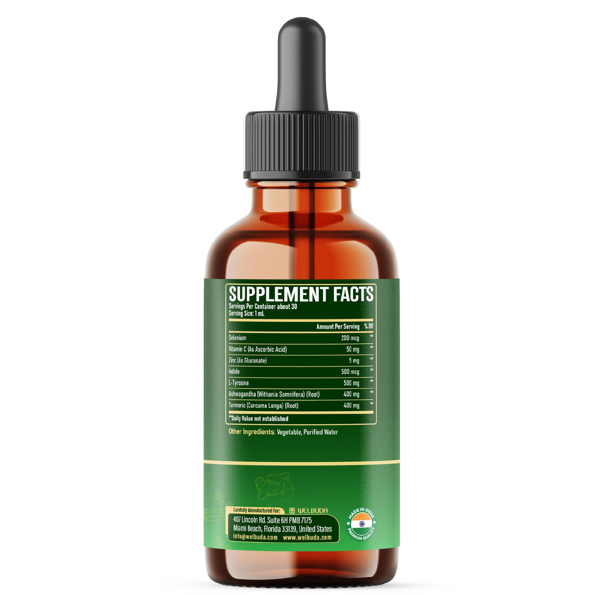 Selenium Liquid Drops with Vitamin C, Zinc, Iodine, L-Tyrosine, Ashwagandha and Turmeric B6838