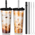 2 Pack 24 oz Clear Plastic Insulated Tumblers with Lids and Straws K3781