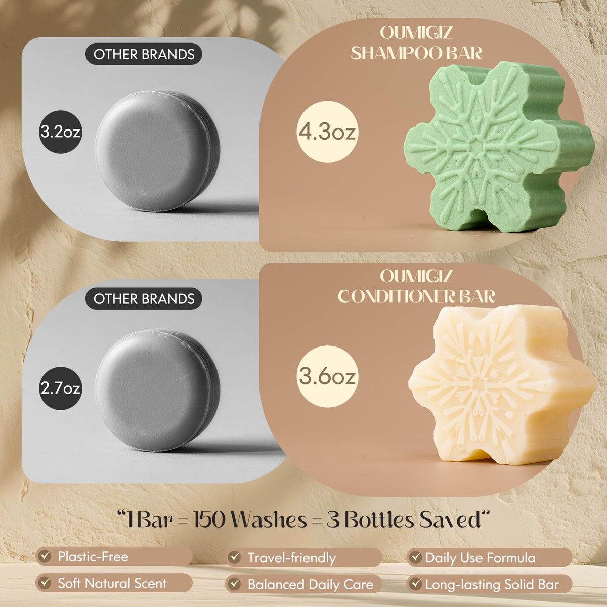 Tea Tree Clarifying Shampoo Bar & Rice Water Protein Conditioner Bar Set 2 pack C554
