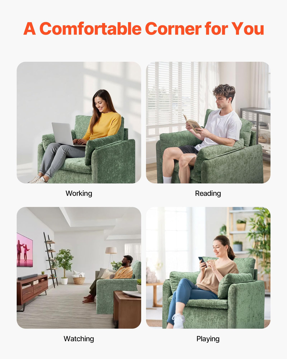 Oversized Green Accent Chair with Padded Arms L25256