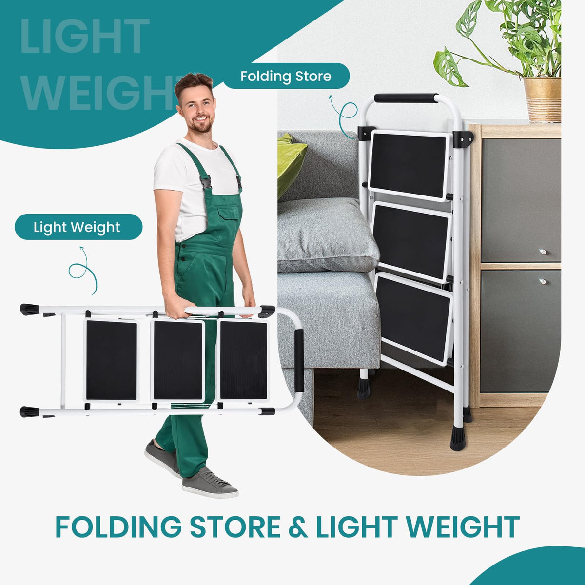 3 Step Ladder with Anti-Slip Pedal & Handrail W8886