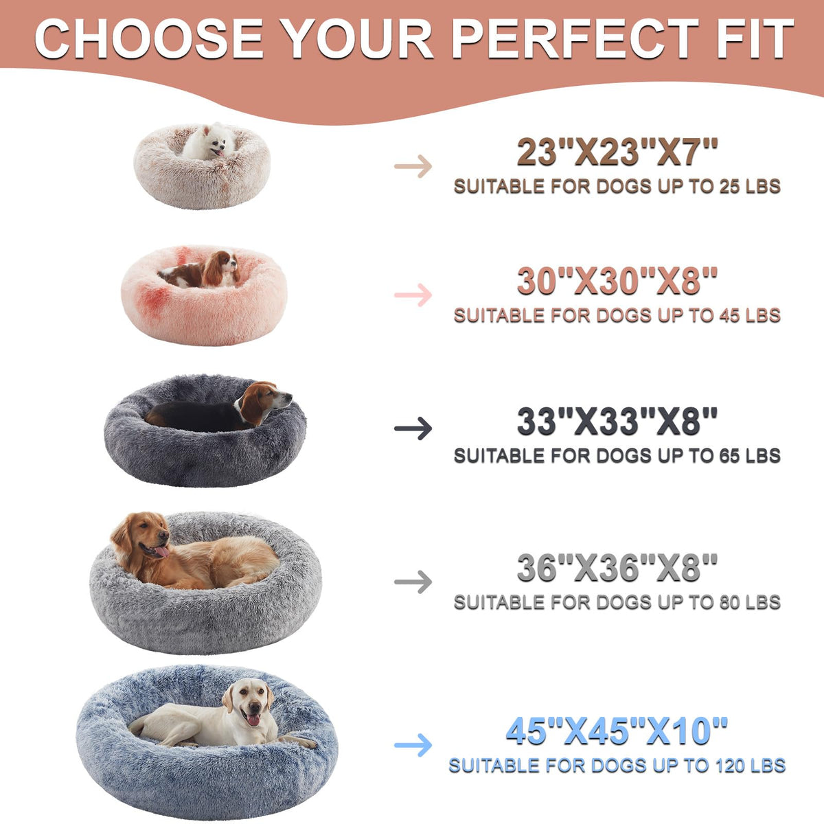 36 inches Faux Fur Fluffy Donut Dog Bed Dark Grey I151