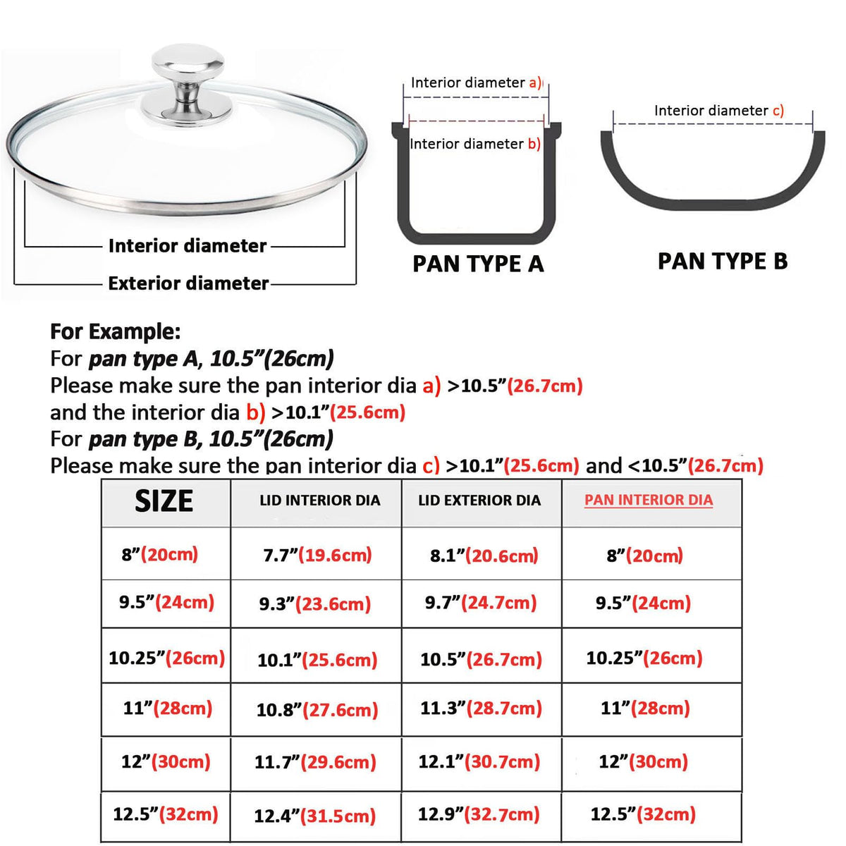 Glass Lids for Frying Pans, Pots, Cast Iron Pans T57114