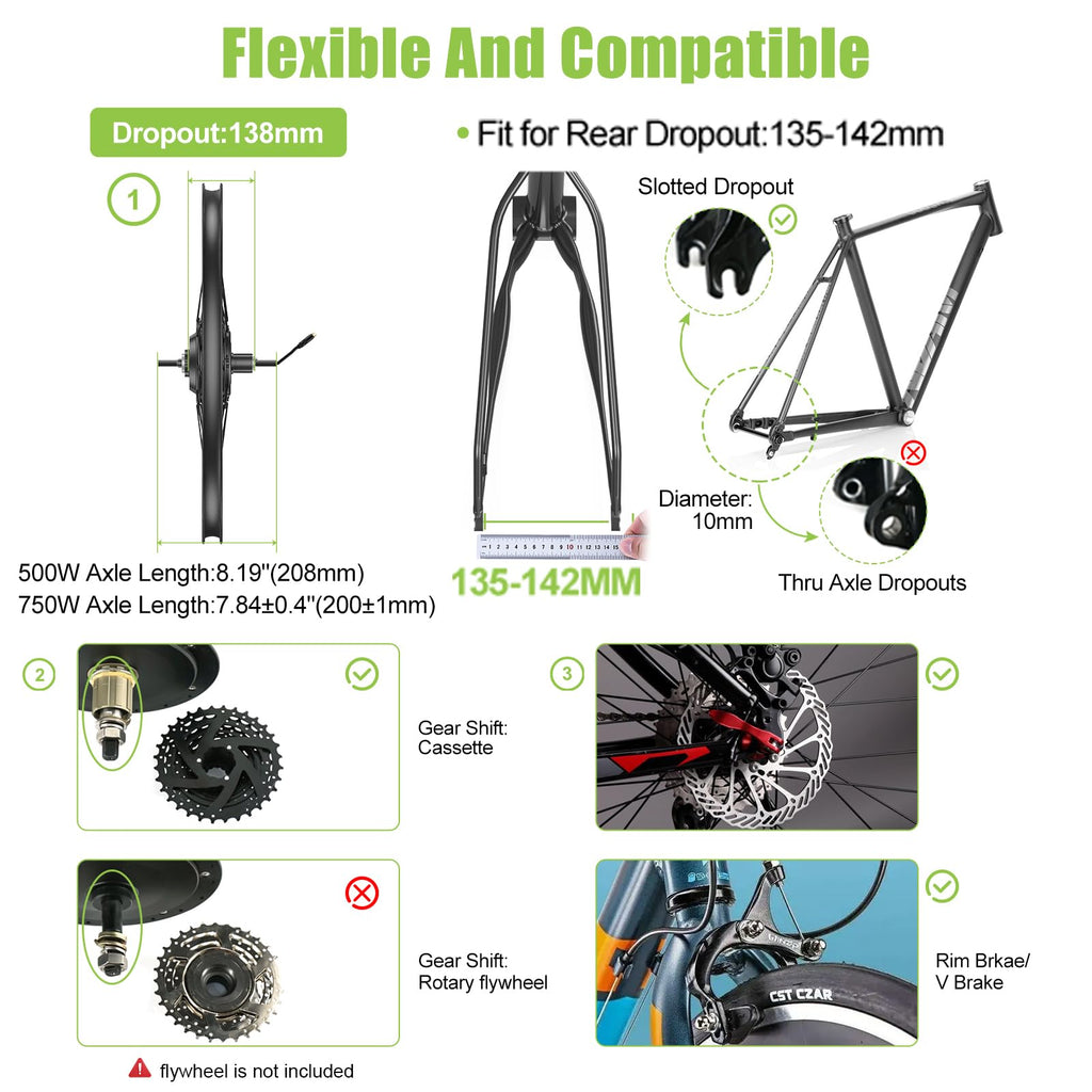 48V 500W 750W Rear Hub Motor Ebike Conversion Kit A65310