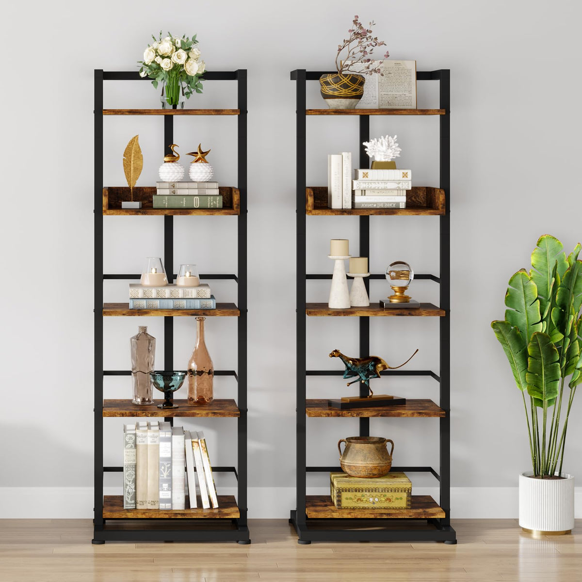 5 Tier Wood Bookcase with Metal Edge Protection I450432