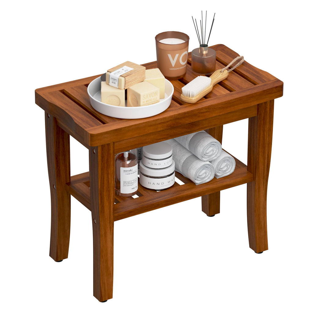 Teak Shower Bench Stool with Storage Shelf U9765