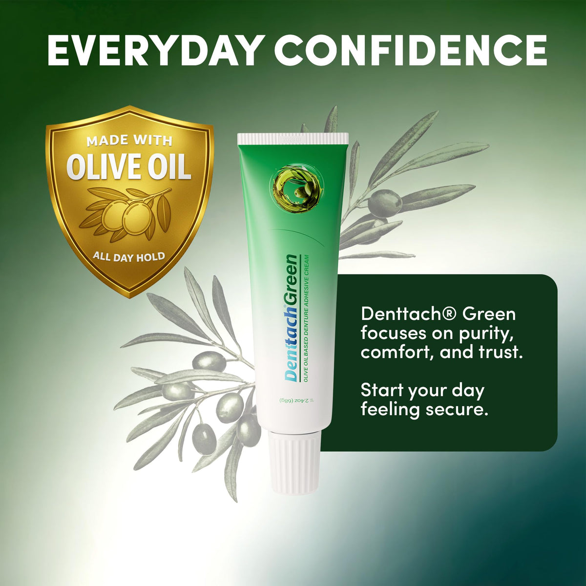 Green Petroleum Free Olive Oil Based Denture Adhesive 2.4 Ounce O89765