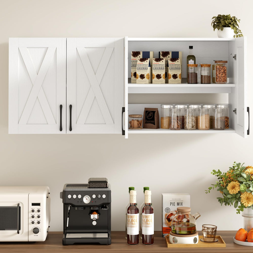 White Wall Mounted Storage Cabinet with 4 Barn Doors P920