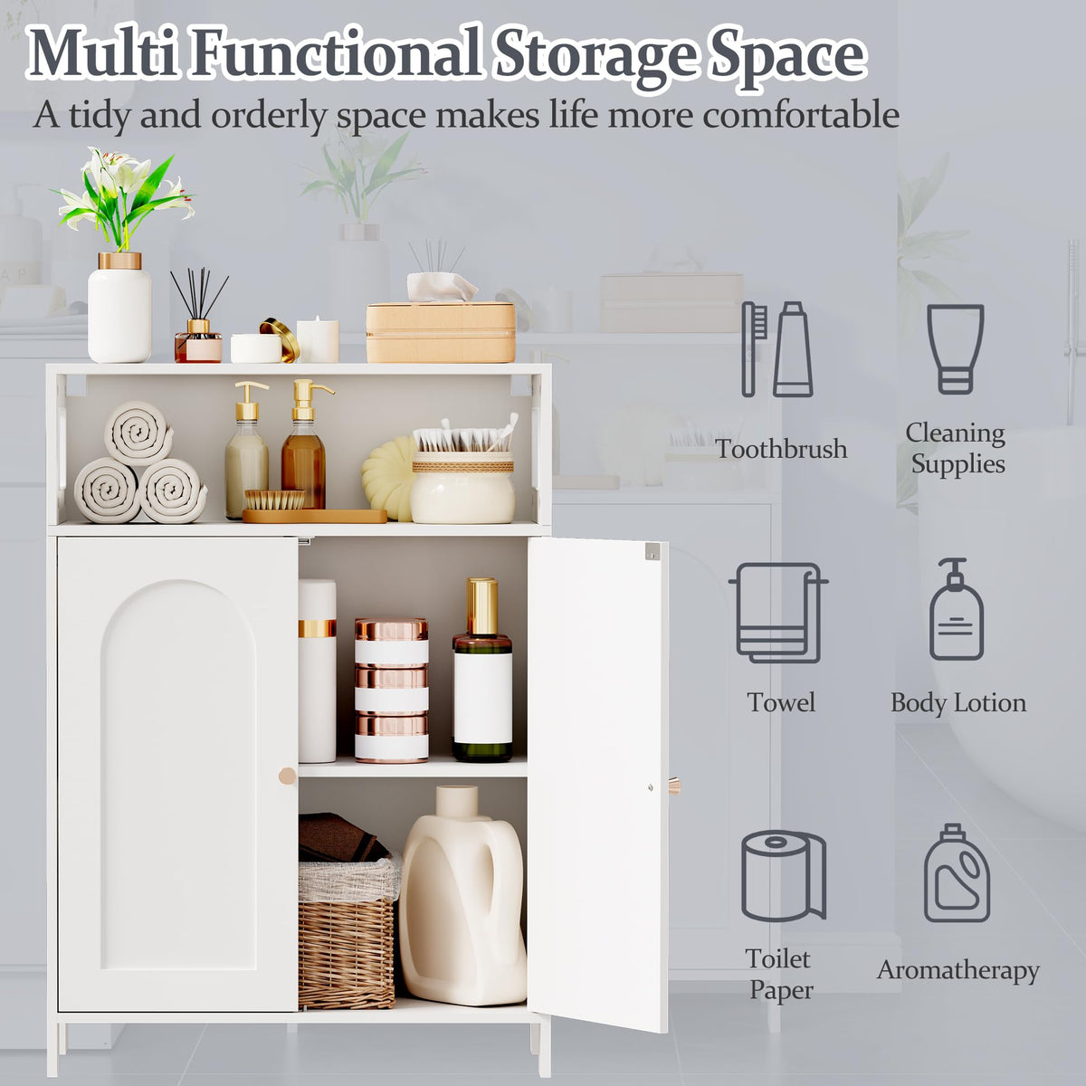 Bathroom Storage Cabinet with Adjustable Shelf & Doors I23123
