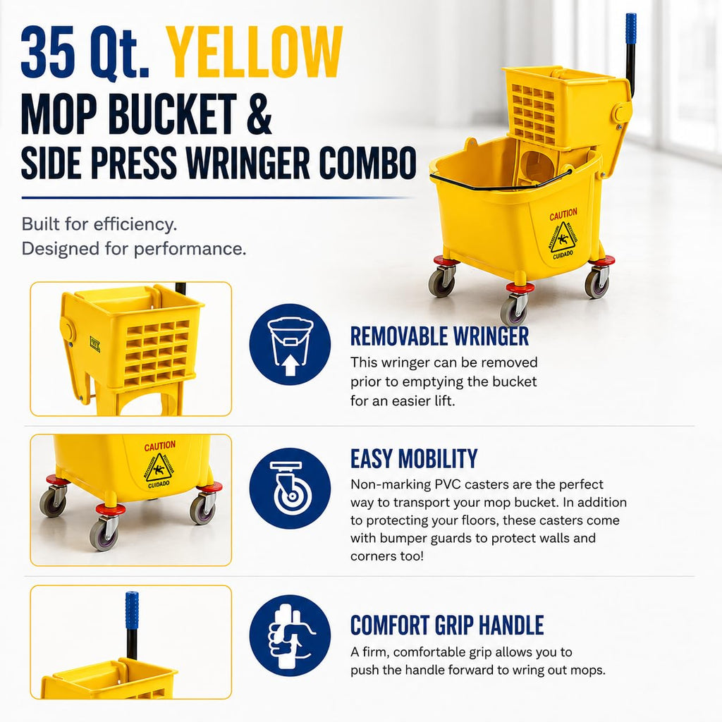 Yellow 35 Quart Mop Bucket with Wringer on Wheels U9544