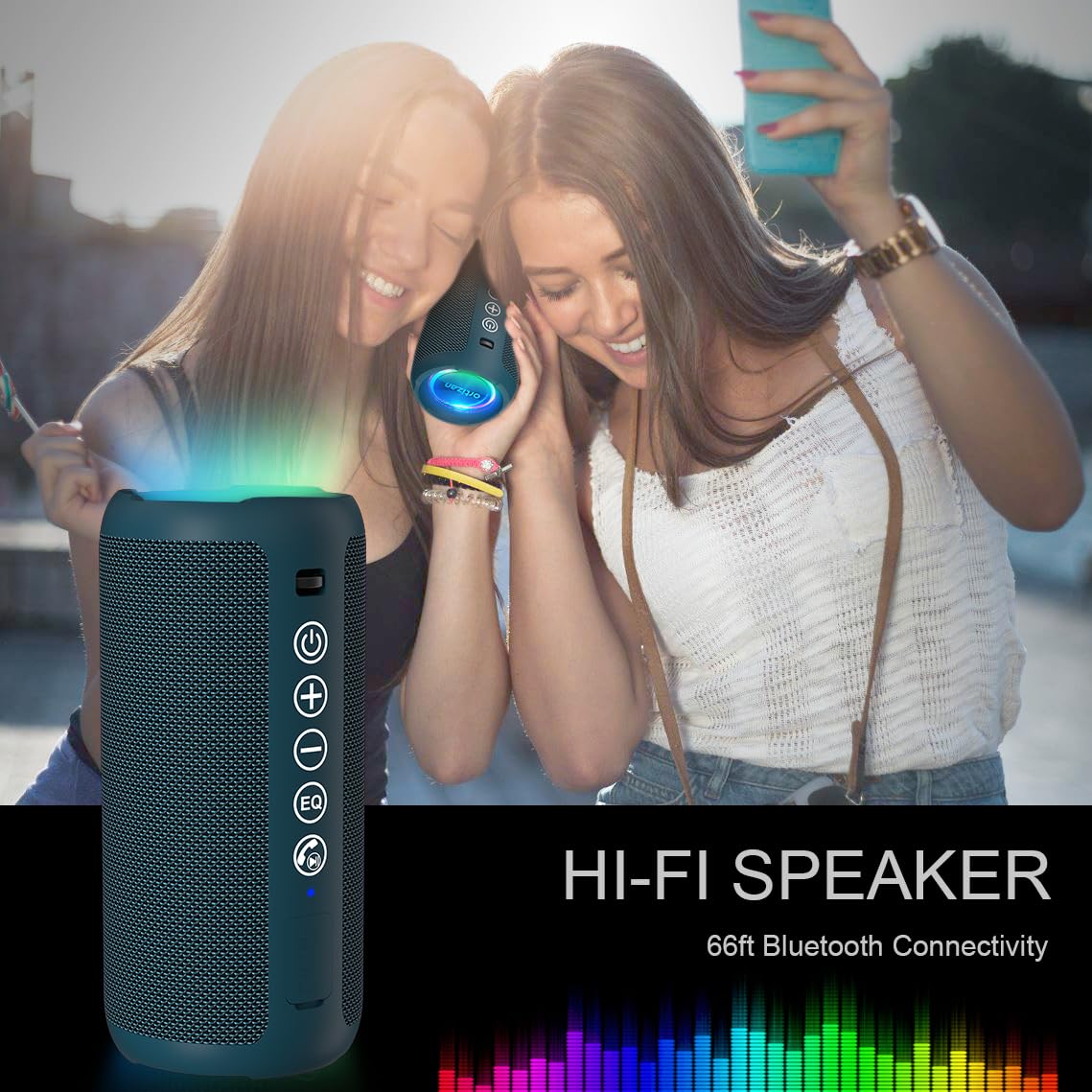 Portable Bluetooth Speaker 2-Pack IPX7 Waterproof 24W Stereo White Midnight Blue C5097