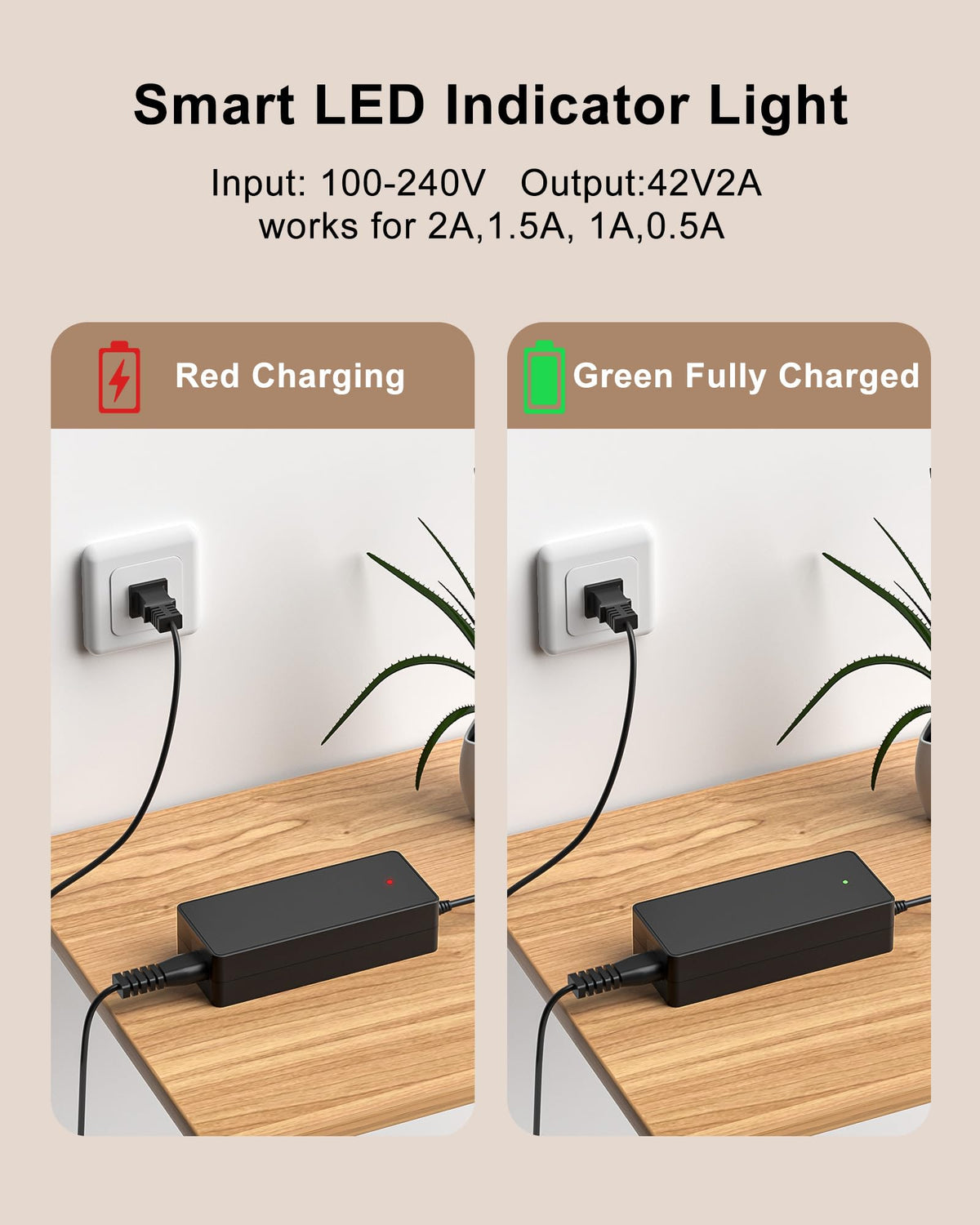 42V 2A Electric Scooter Charger with LED Indicator Light L714