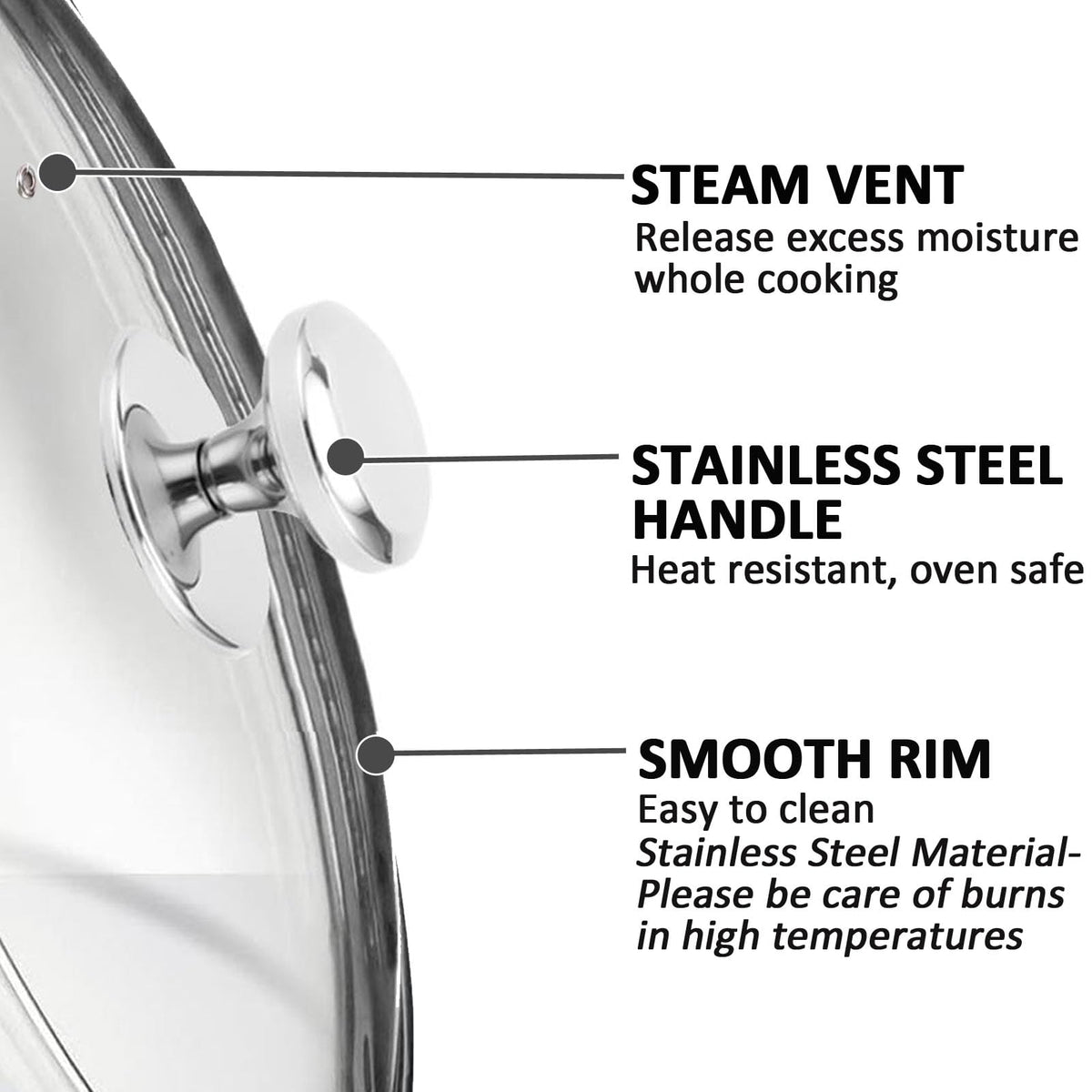 Glass Lids for Frying Pans, Pots, Cast Iron Pans T57114