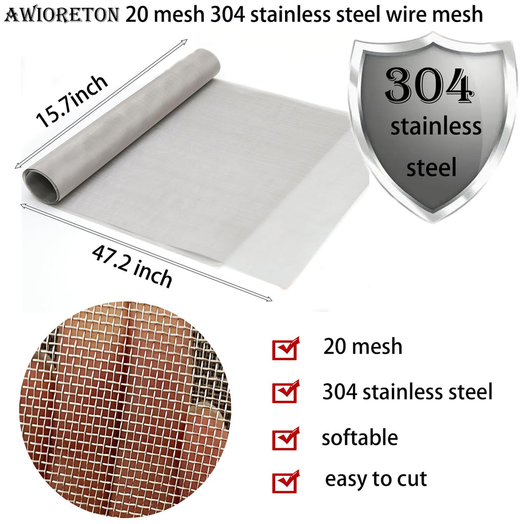 Stainless Steel Wire Mesh Screen 15.7 X 47 in 20 Mesh Z743