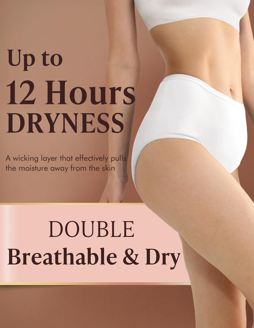 Washable Absorbency Urinary Incontinence Underwear for Women High Waist Leak Proof Panties 60ML, 3 Pack Beige White K435
