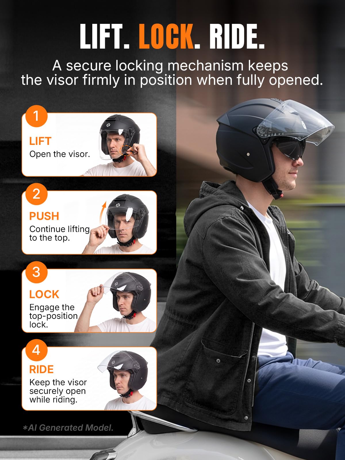 3/4 Motorcycle Helmet DOT Approved Open Face N96676